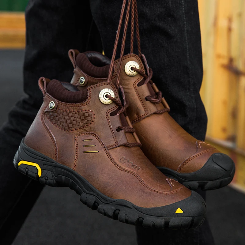 

Men's Sneakers Outdoor Hiking Shoes Waterproof Genuine Leather Shoes Mens Breathable Non-slip Brown Climbing Shoes Hunting Boots