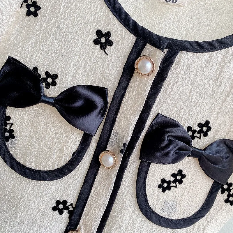 Summer Toddler Girls Clothing Set Short Sleeve Bow Tie Blouses + Floral Skirt 2PCS Suit Sets Children Clothing Kids Clothes Tops