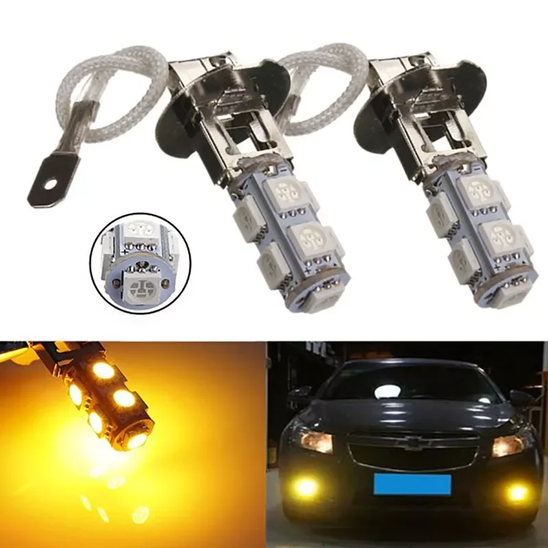 

1PC DC 12V H3 5050 9 LED Cornering lamp Fog Head Light Lamp Bulb Pure Yellow W91F
