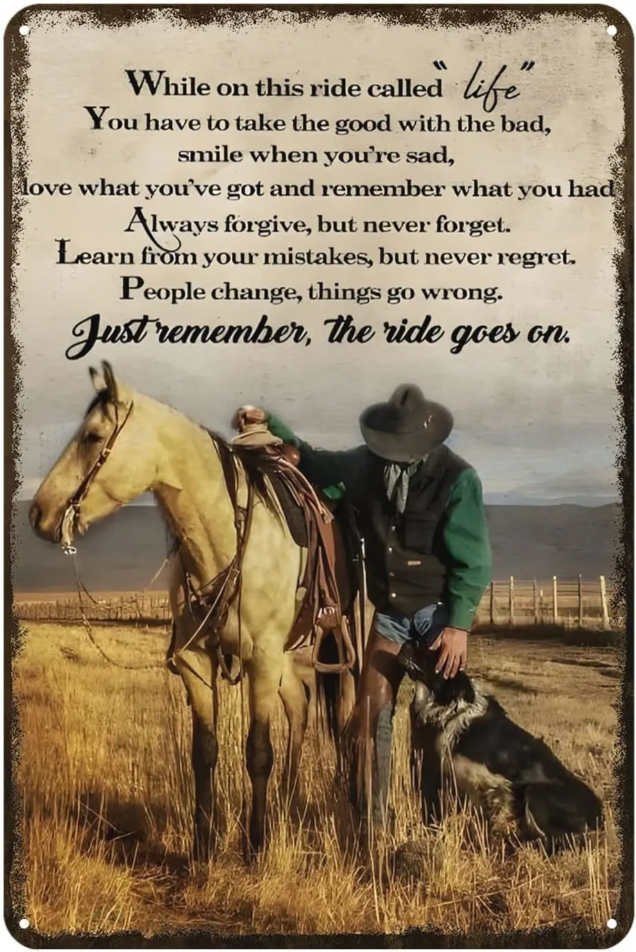 enon Vntge Sgns Whle On Ths Rde Clled Lfe Retro Cowboy Sgn Home Ktchen Br Wll Decor Mn Cve Western 8x12 nches