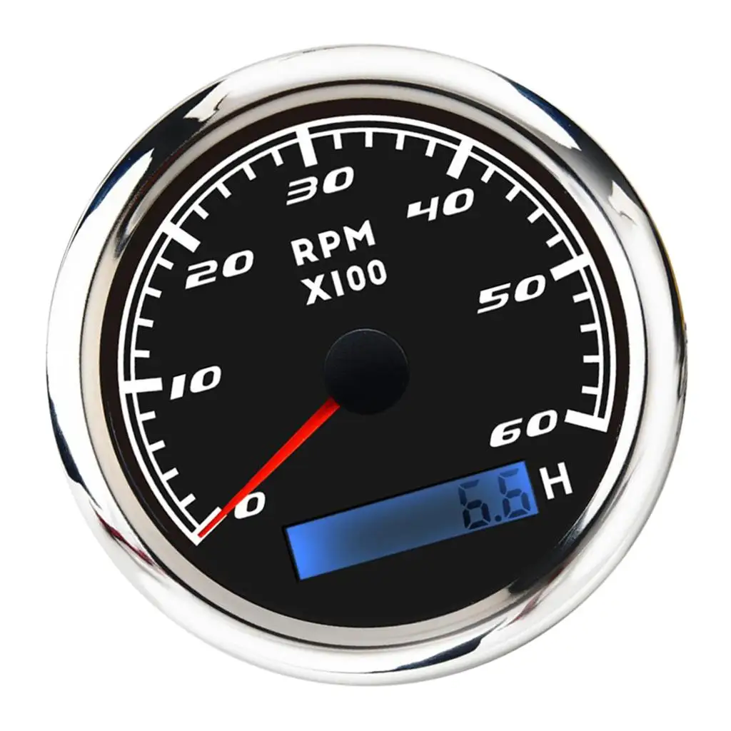 

6000 RPM 85mm Marine Boat Tachometer Gauge Tacho Meter LCD Hourmeter