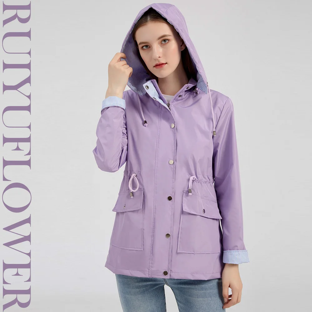 

Spring Autumn Lady Hat Collar Lengthen Warm Windproof Rainproof Removable Hooded Windbreaker Trench Coat Women Clothes Free Ship