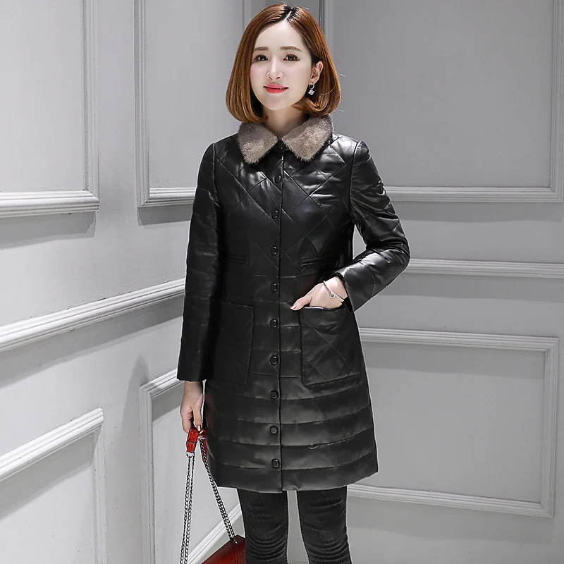 

2023Leather jacket,100% Real Sheepskin Coat Female Mink Fur Collar korean Down Jackets Winter Jacket Women Genuine Leather Jacke