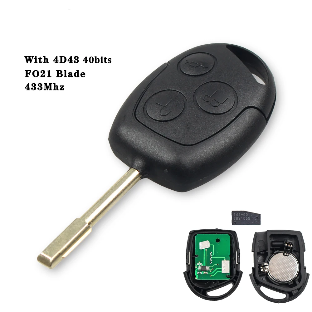 

Автомобильный ключ KEYYOU, дистанционный ключ для Ford Focus Fusion Mondeo Fiesta Galaxy 4D60/4D63, чип с лезвием FO21, 3 кнопки, 433 МГц