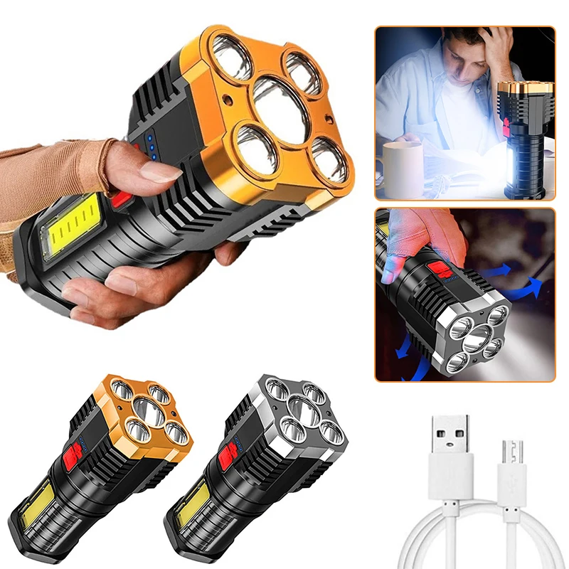 

Super Bright Five-core Strong Light Flashlight USB Rechargeable Waterproof LED Flashlight Outdoor Camping Torch Lamp Searchlight