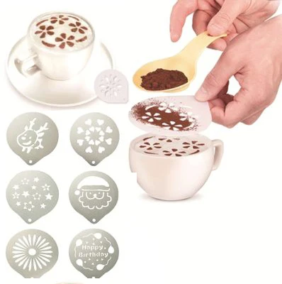 

Stainless Steel Coffee Latte Art Mold Cake Sugar Sieve Spray Pattern Coffee Cake Mold Fancy Print Model Spray Flower Template
