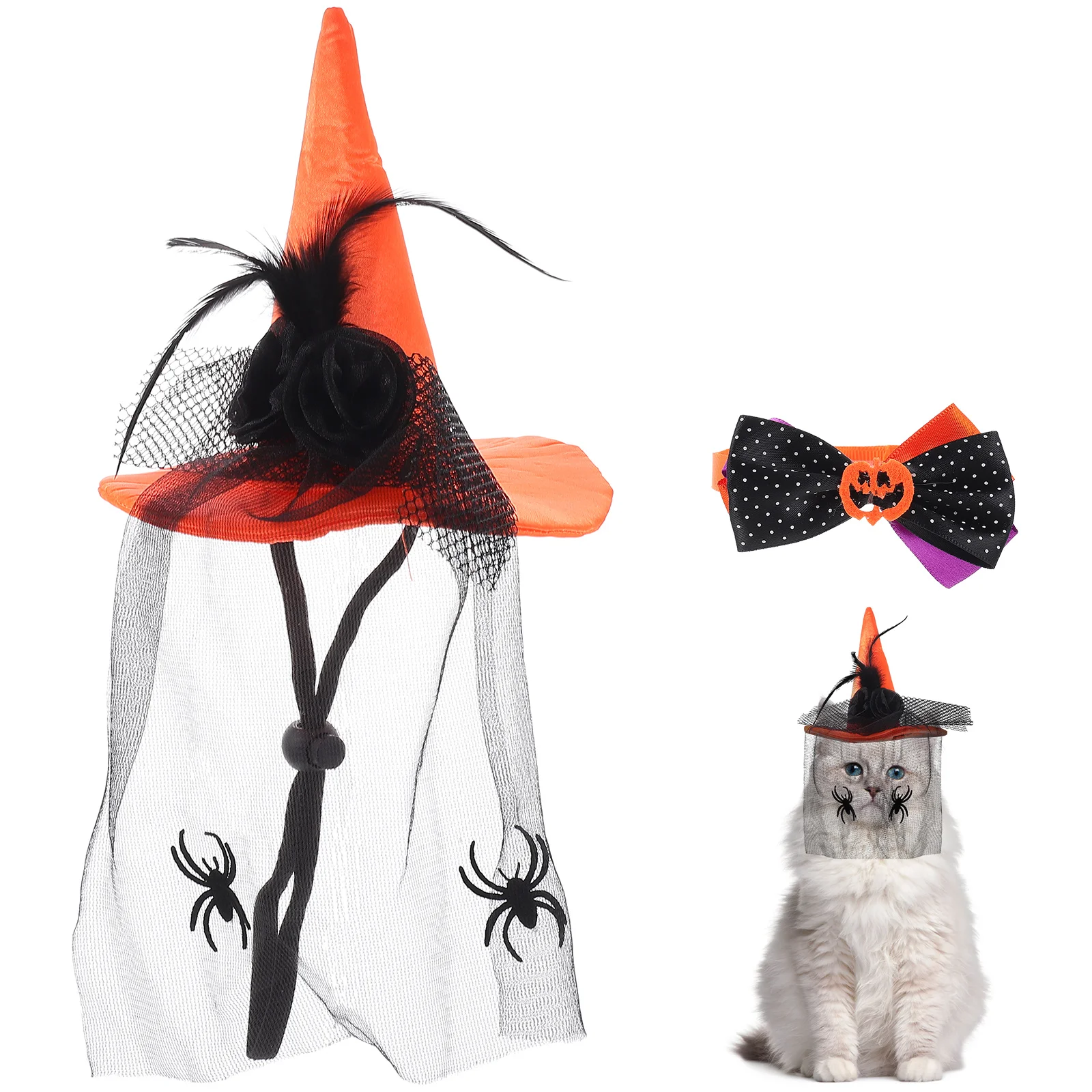 

Pet Cat Collar Hat Dog Holiday Costume Clothes Bow Tie Party Witch Dogs Costumeshats Funny Cosplay Puppies Neck Adjustable