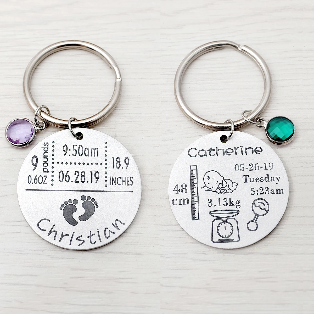 

Custom Baby Arrival Keychain Personalized Keyring with Name Date Of Birth Weight Height For New Baby Stats Gifts New Mom Gift