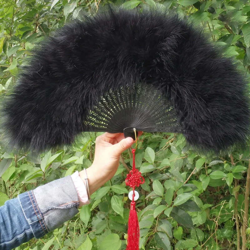 

White Hand Fan Ladies Folding Feather Fans Home Decor Handmade Dance Wedding Party Accessories Crafts Gifts