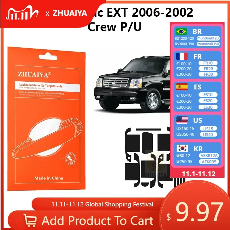 

Защитная пленка ZHUAIYA для красок дверной ручки, защитная пленка из ТПУ PPF для CadillacEXT 2006-2002 Crew P/U, автомобильные аксессуары