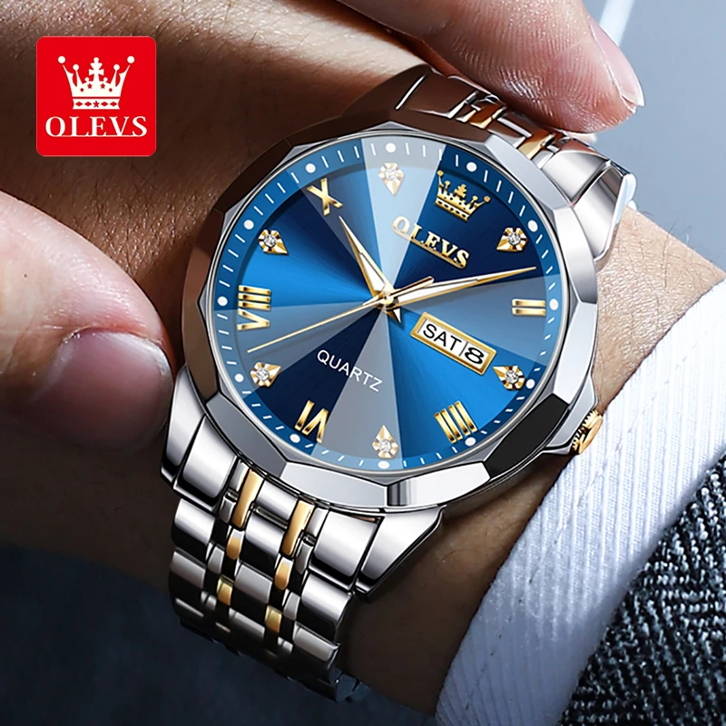 

OLEVS Quartz Watch for Men Solid Stainless Steel Strap Rhombus Design Fashion Men's Wristwatch Gentleman Luxury Waterproof Watch