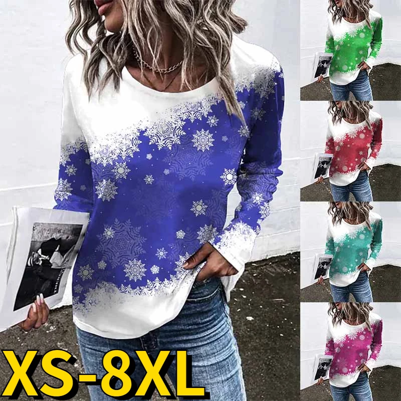 Autumn Everyday Long Sleeve Winter Women's Fashion Top Trend V-Neck New Design Printing T-shirt Casual Tee Shirt Loose Pullover