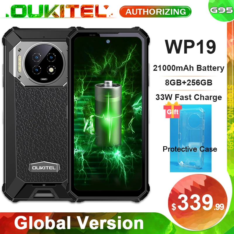 OUKITEL WP19 8+256GB 21000mAh 6.78'' FHD+ Smartphone 20MP Night Vision Helio G95 Cellphone