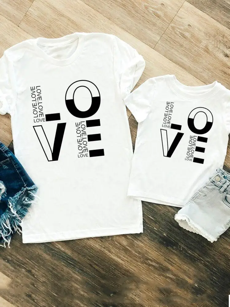 

Women Girls Boys Family Matching Outfits Love New Cute 90s Trend Kid Child Summer Mom Mama Tshirt Tee T-shirt Clothes Clothing