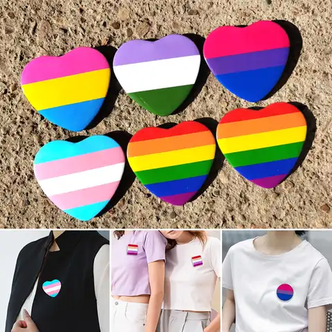 ЛГБТ флаг креативное сердце круглая искусственная мир и любовь геи лесбийские гордости металлический значок унисекс ювелирные изделия сум...