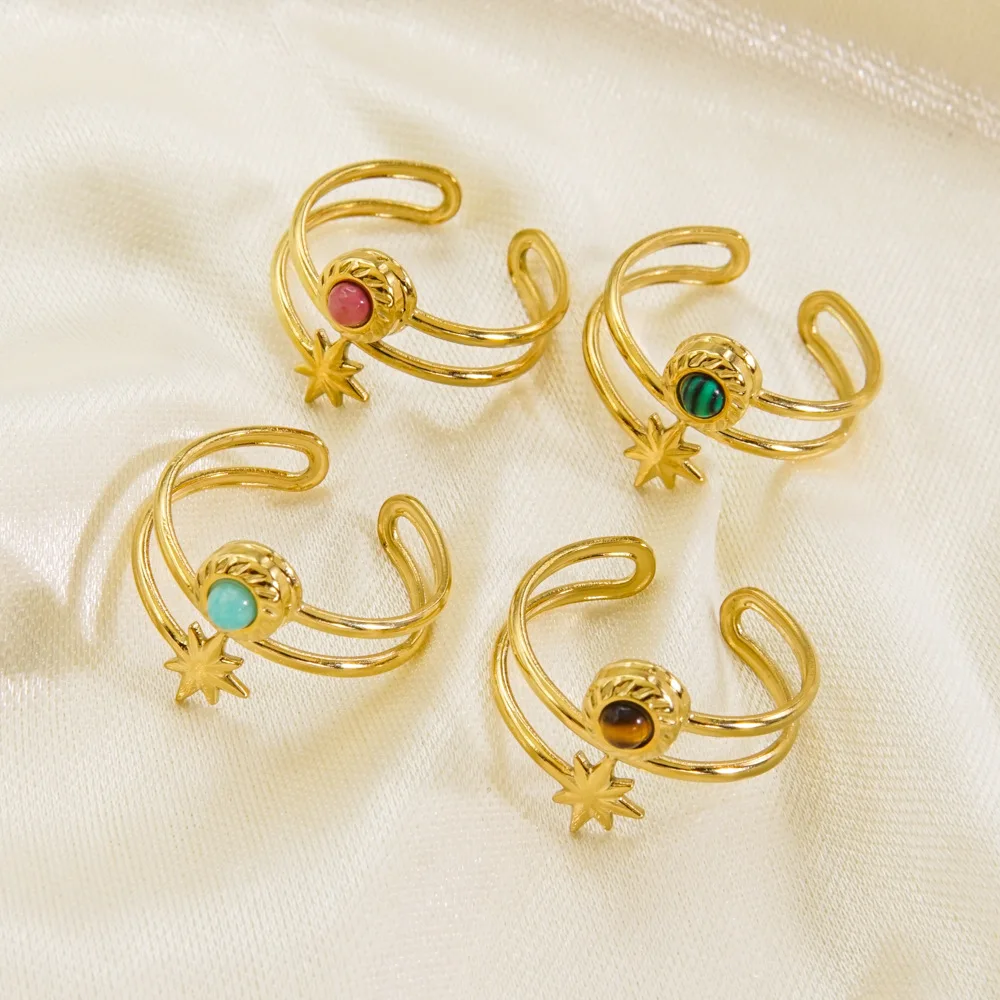 Восьмиугольная звезда из нержавеющей стали натуральный камень малахит Красный