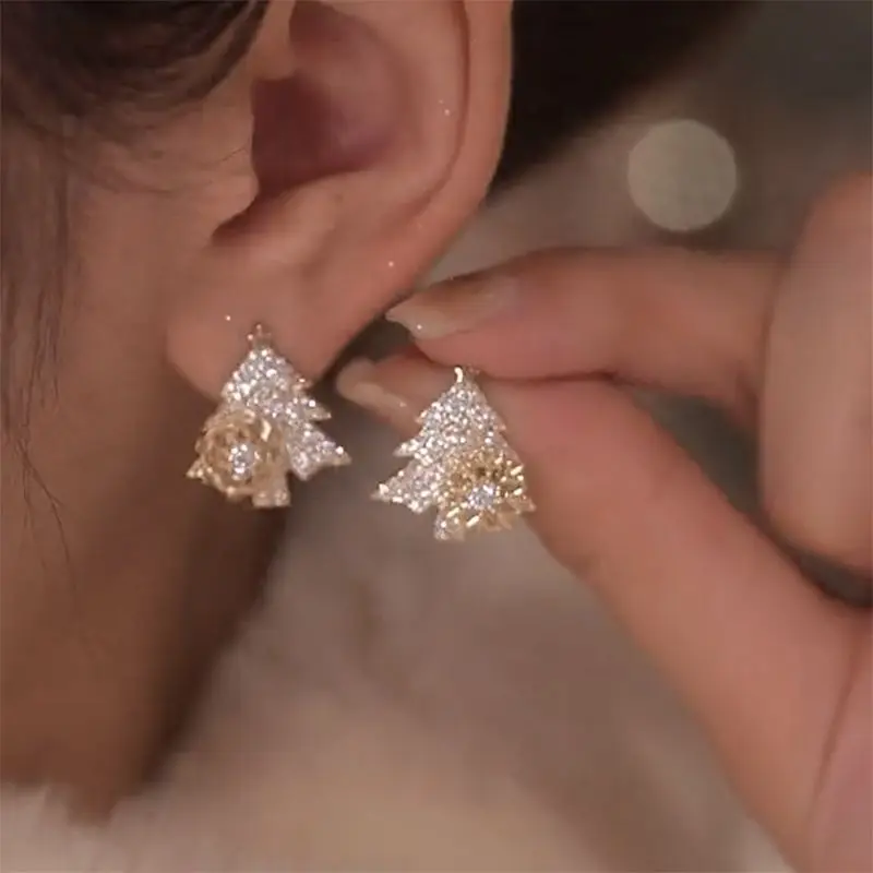 Korean Style Rotatable Christmas Tree Earrings Female Autumn Winter Personality Snowflake Earrings Premium Christmas Earrings