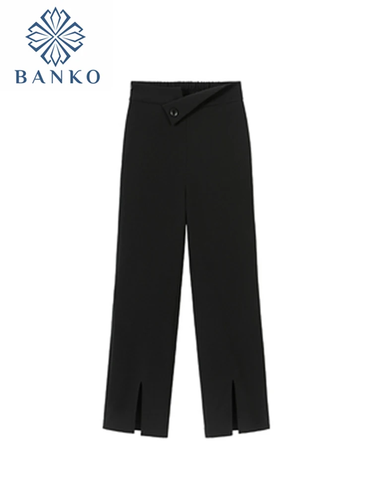 

Office Women's Pants 2022 Fashion Loose Ladies Slit Trousers Casual All-Match Solid High Waist Wide Leg Pants For Female Basic