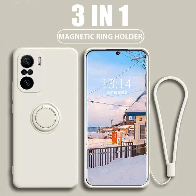 

Luxury Liquid Silicone Magnetic Ring Holder Case For Xiaomi Redmi Note 10 11 Pro Plus 10S 9 9S 8 8T 9T 9A 9C K40 Car Stand Cover