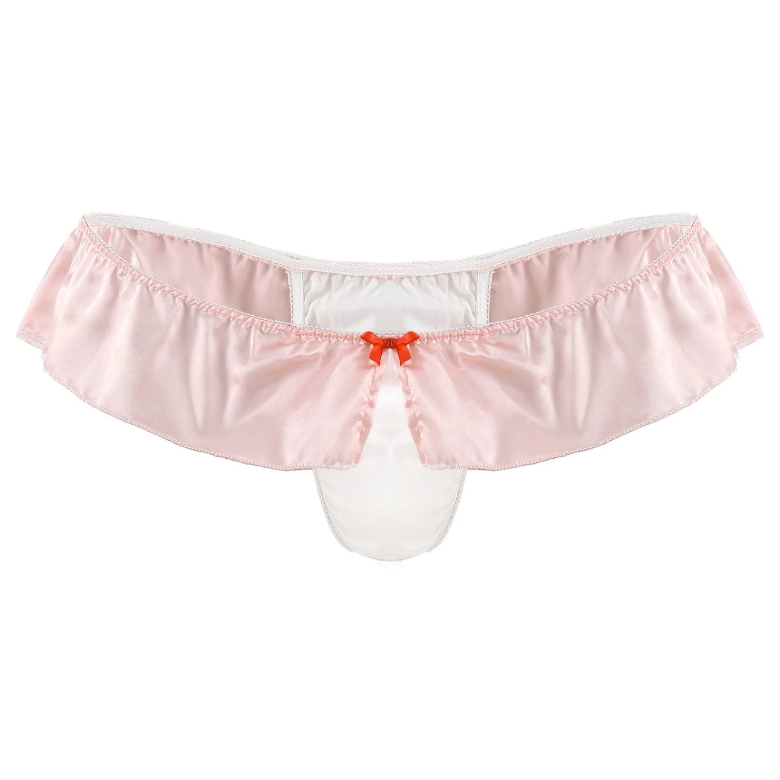 

Male Mens Exotic G-String Briefs Frilly Elastic Waistband Thongs Low Waist Bulge Pouch Satin T-back Sissy Underwear Underpants