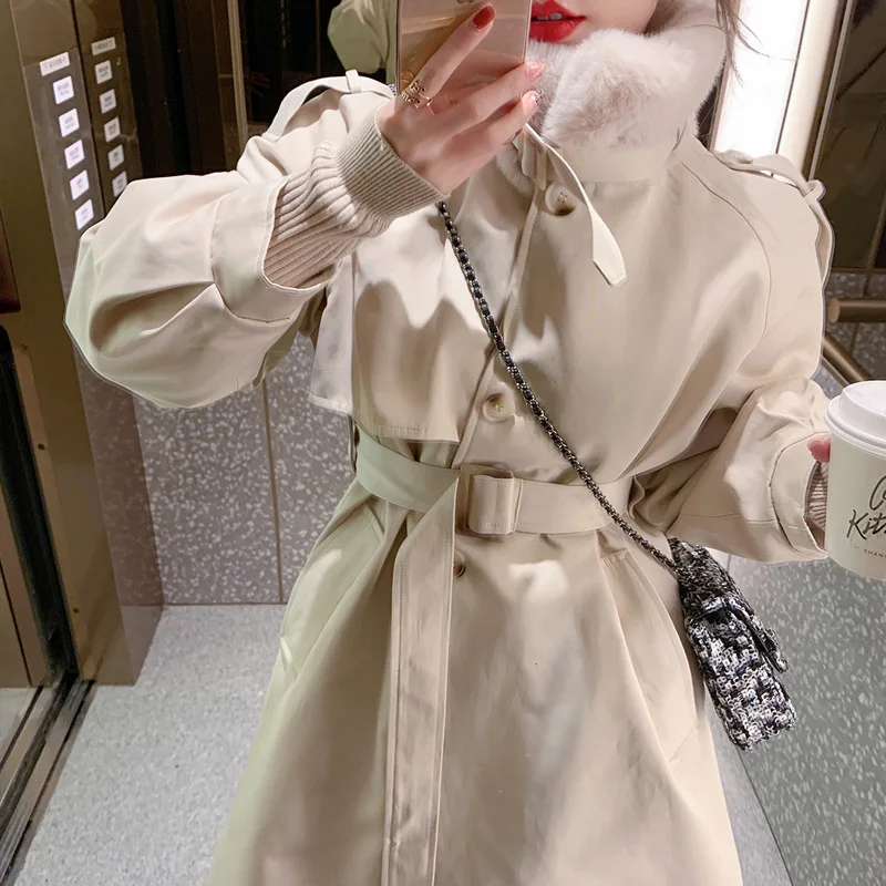Streetwear Cotton Coats Winter Jacket Women Pie Overcome Tooling Belt Lamb Wool Liner Long Plus Cashmere Parkas Famale Clothing