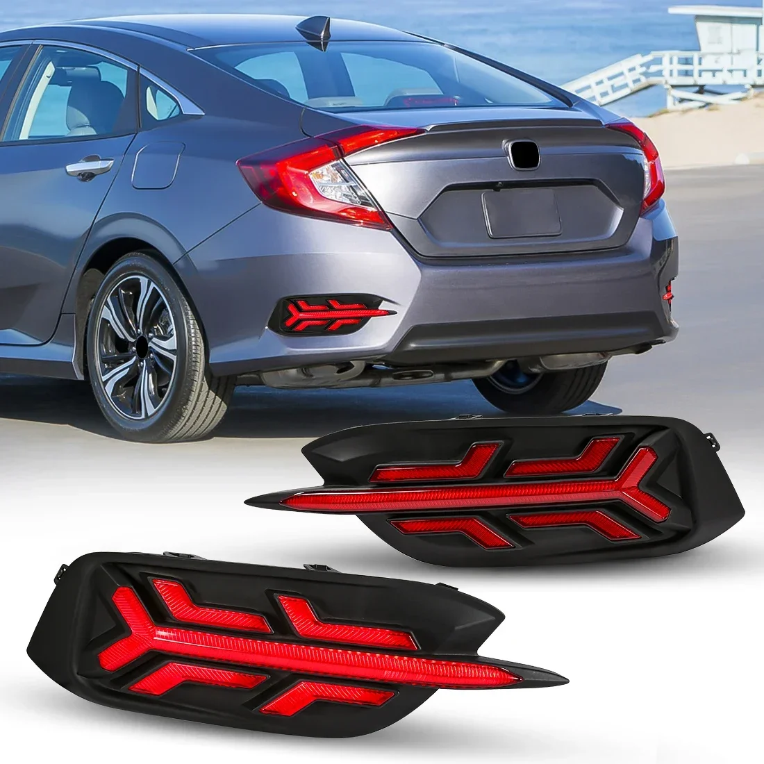 Светодиодный отражатель заднего бампера автомобильные аксессуары для Honda Civic 2016