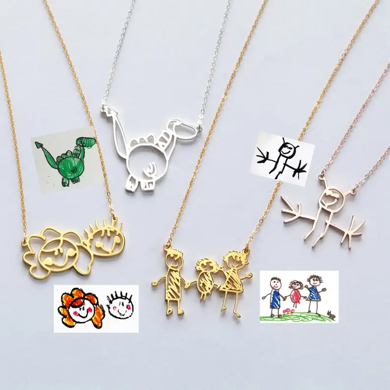 Kids Art Jewelry, Child Drawing Necklace, Personalized Mom Necklace, Children Artwork Gift, Mother Gift, Grandma Gift From Kids