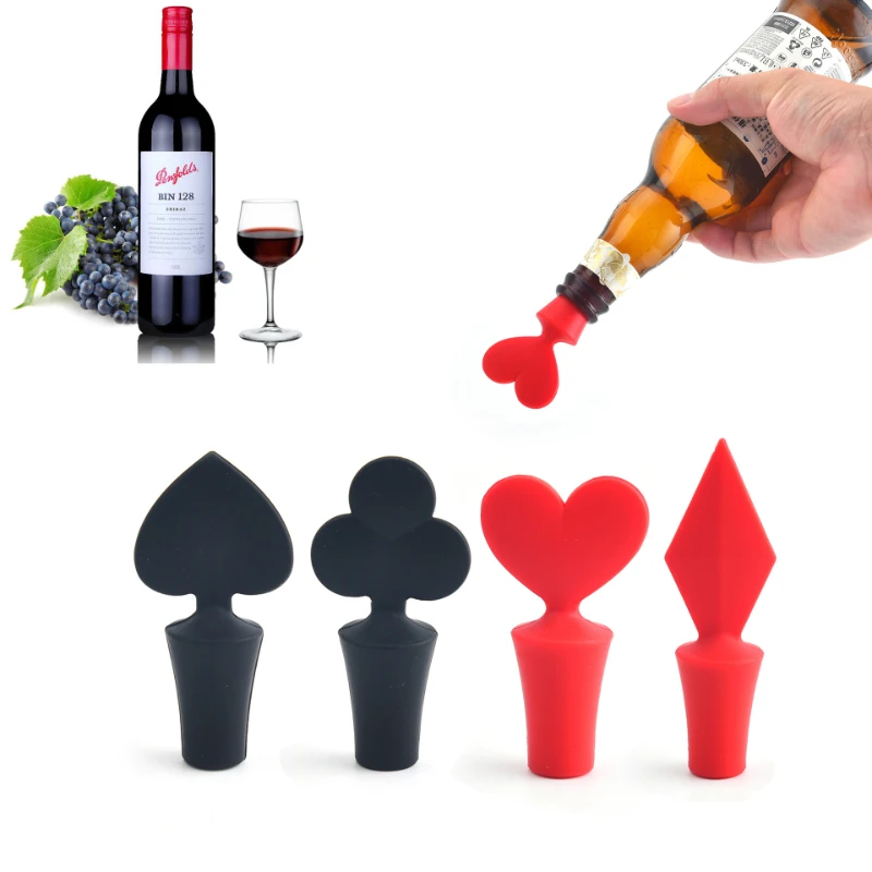 

Creative Silicone Wine Bottle Stopper Novelty Poker Shape Red Wine Champagne Preservation Seal Bottle Cap Bar Kitchen Supplies