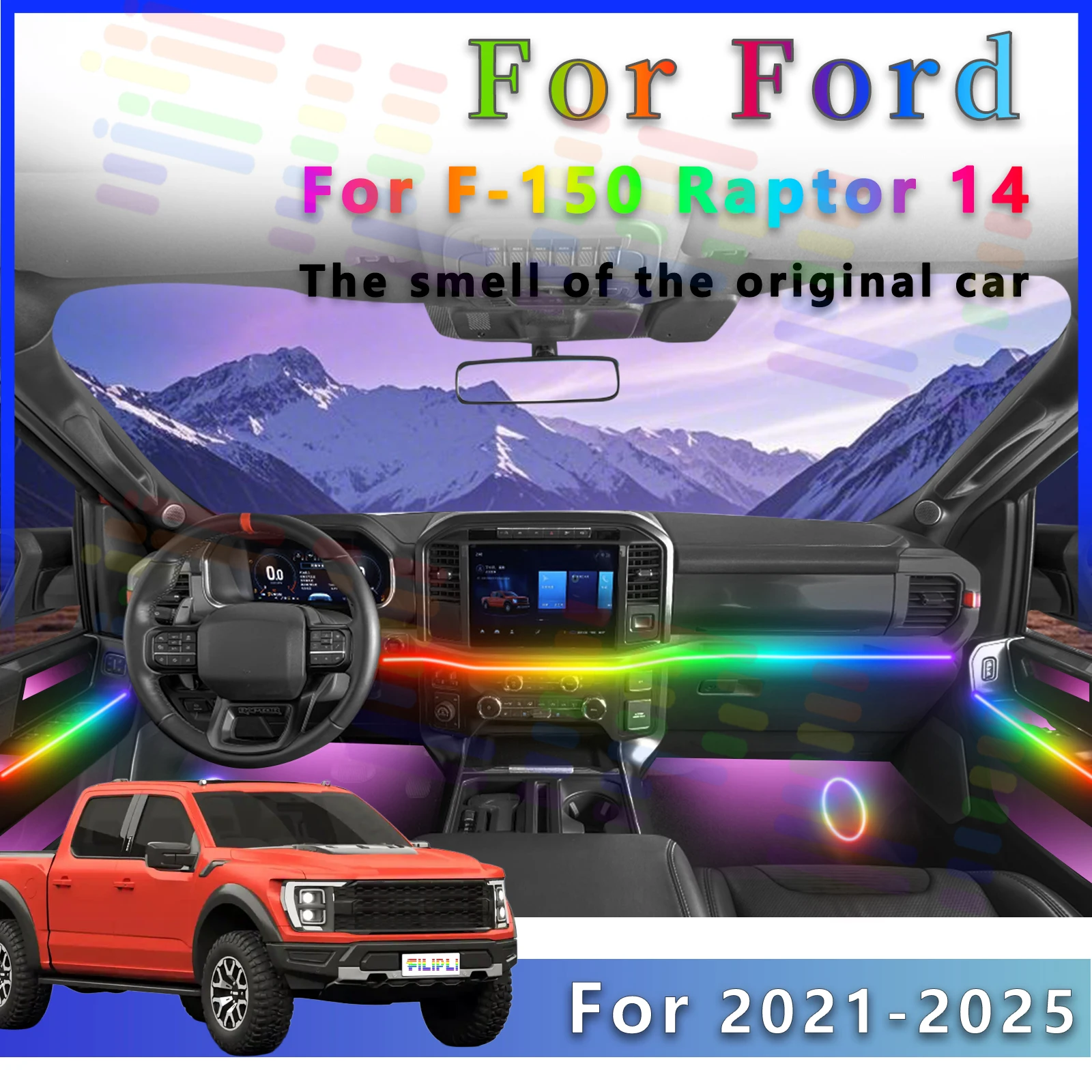 Фото Для Ford F-150 Raptor 14-го поколения качественное освещение светодиодная внутренняя лампа окружающего освещения 64 цвета акриловая лента с регулируемым приложением мульт №1