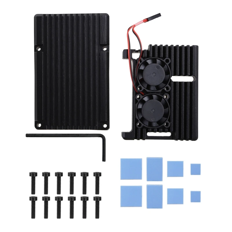 

Raspberry Pi 4B Model B Dual Fans Aluminum Metal Armor Shell for RPi 4B/3B+/3B