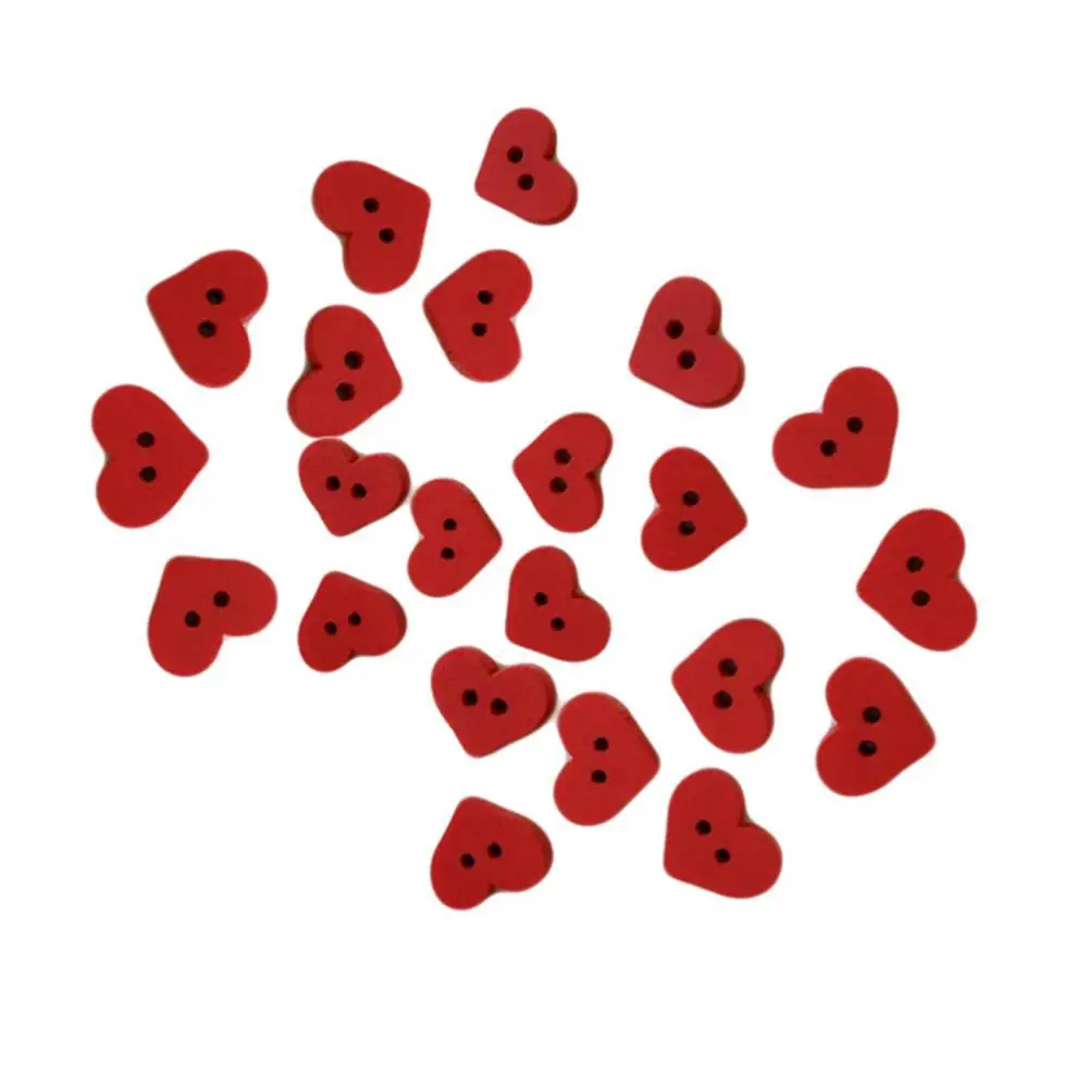 

100Pcs Wooden DIY 2 Holes Red Love Heart Button Clothes Sewing Accessory Decor