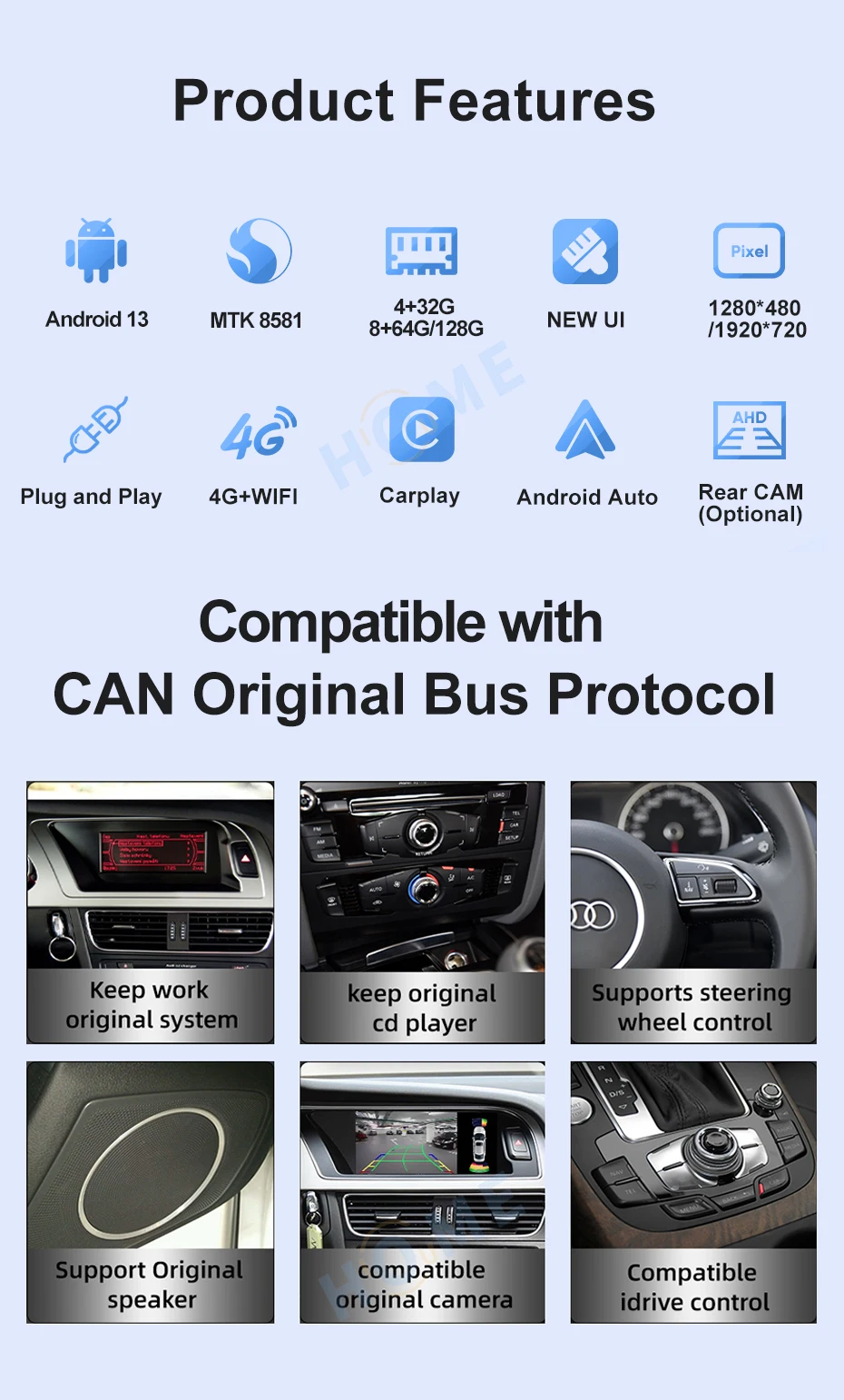 Автомобильная Мультимедийная стереосистема Carplay Android 13 10 25 дюйма с GPS