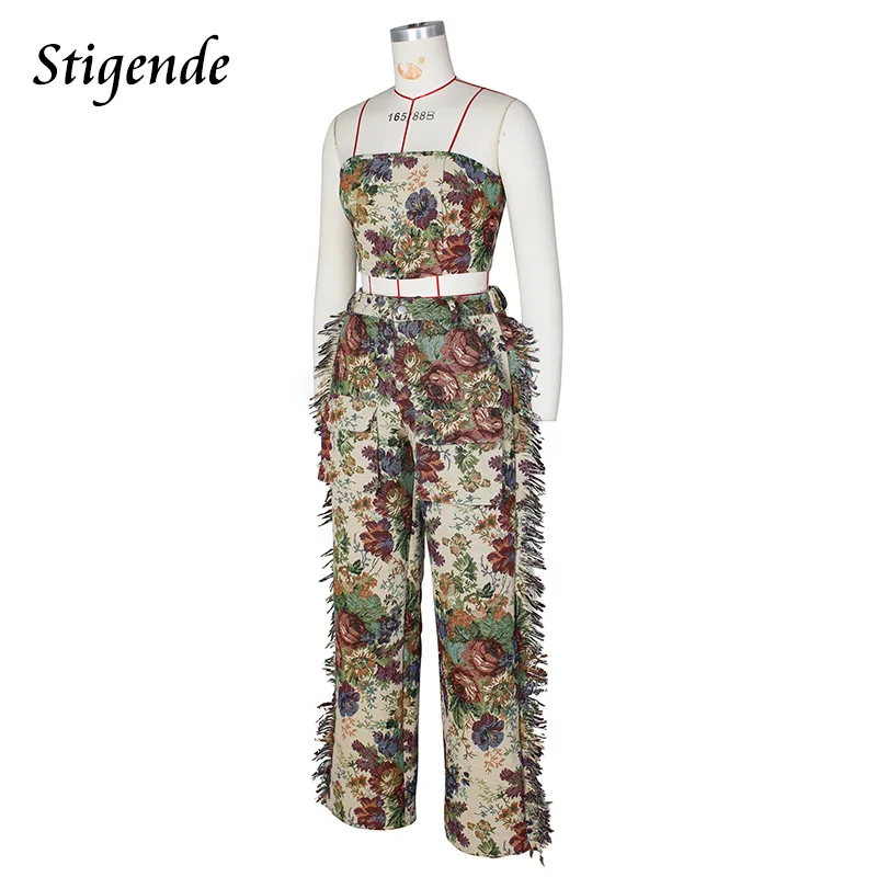 Женский богемный Костюм-двойка с цветочным принтом без бретелек
