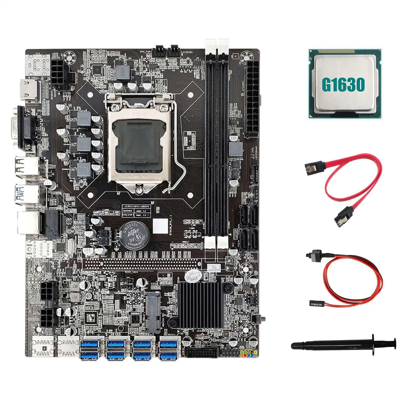 

B75 ETH Mining Motherboard 8XPCIE to USB+G1630 CPU+Thermal Grease+SATA Cable+Switch Cable LGA1155 Miner Motherboard