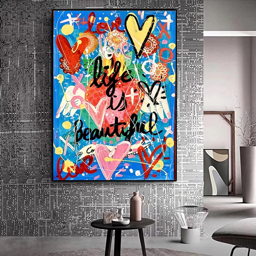 

Life Is Beautiful Text Color Graffiti Posters Wall Art Canvas Prints Modern Pop Culture Paintings Living Room Home Decor Picture