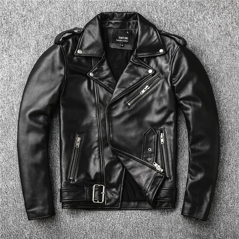 

2023 Autumn Oversized Motorcycle Jacket Genuine Leather Coat for Men Thick Punk Style 100% Cowhide Biker Moto Zipper Clothing