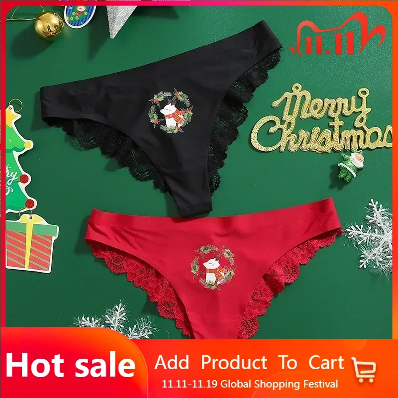 

Christmas Panties Sexy Lace Briefs Women Underwear Ice Silk Underpants Comfort Thong Seamless Intimates New Panties Lingerie