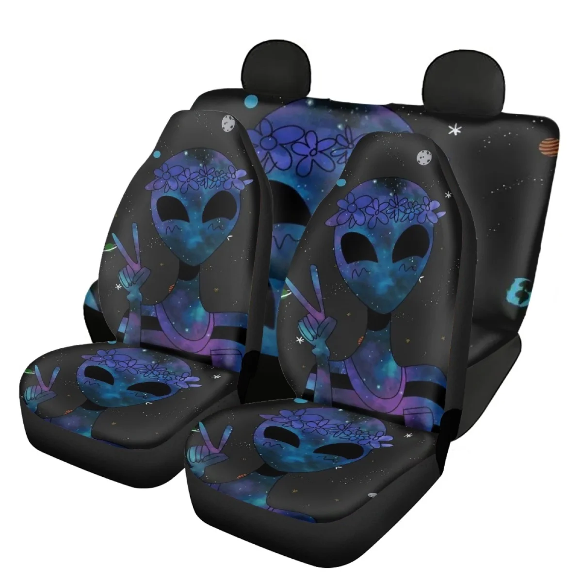 

Alien Galaxy 3D Pattern Car Seat Cover Full Set of 4pcs Universal Easy to Clean Fit Most of Vehicle Seat Covers Slip-Resistant