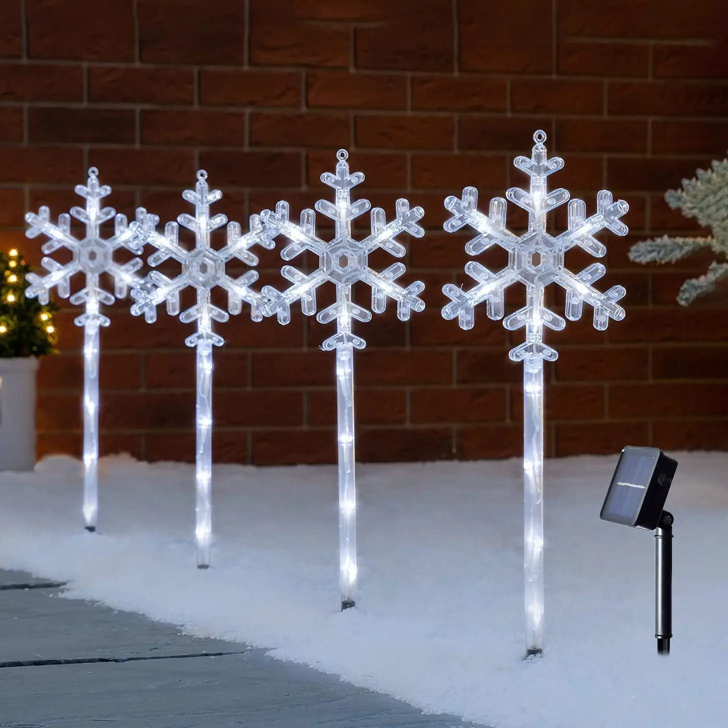 

Christmas Solar Pathway Light Outdoor Snowflake Santa Claus Elk Bells Star Tree Lamp For Path Yard Lawn Garden Landscape Decor