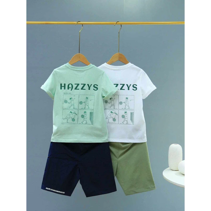 Hazzys Hazzys Boys Mercerized Quick-drying Cotton Short-sleeved T-shirt Street Fashion Boys Loose Casual Shorts Suit Clothes