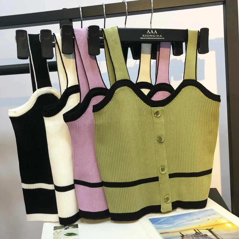 

Маленький ароматный стильный жилет, Новинка лета, Женский Повседневный Универсальный укороченный топ на бретелях, сексуальный укороченный...