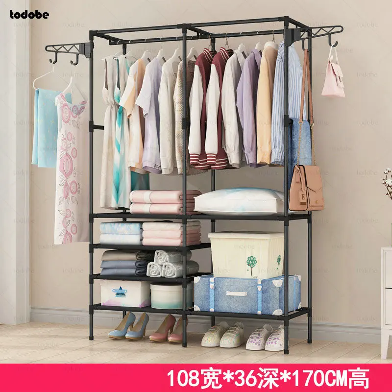 Simple Coat Rack Double-row Large Wardrobe Storage Shelf Clothes Drying Hanger Home Clothes Drying Rack Bedroom Clothing Rack images - 6