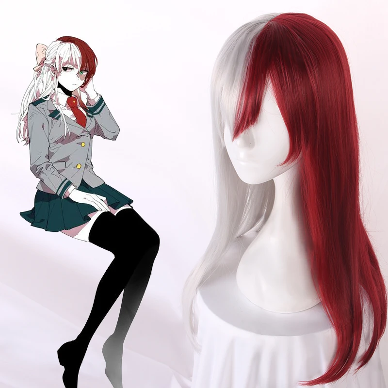 

Anime My Hero Academia Cosplay Ladies Long Wig Red and White Hair Synthetic Heat-resistant Wigs Halloween Carnival Party Show