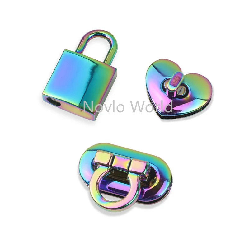 10-20pcs 3 Size Rainbow Custom Metal Purse Hardware Leather Crossbody Wallet Turn Twist Clasp Heart Lock For Women Bags