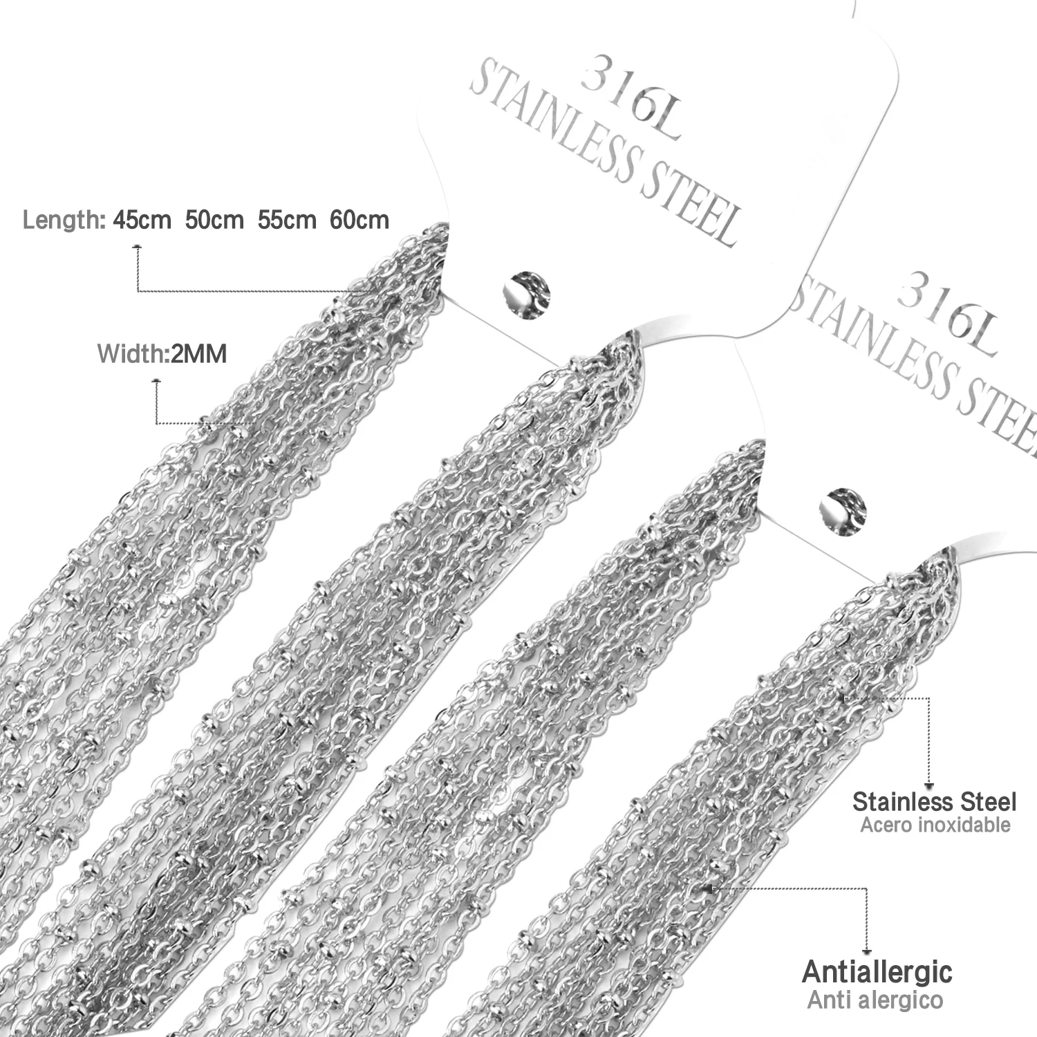 LUXUSTEEL Модный женский подарок 2 мм * 45 см/50 см/55 см/60 см