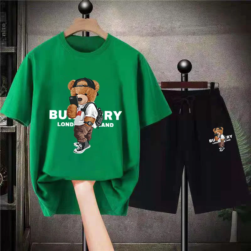2023 NEW Men Women Cotton T Shirt Suit Summer Shorts Classic Sets 2 Piece Outfits Sets Bear Print  High Quality Luxury Brand