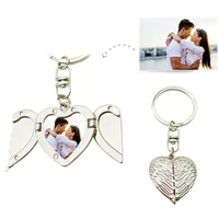 personality creative heart shaped wings keychain blank thermal transfer opening closing sublimation supplies keychain