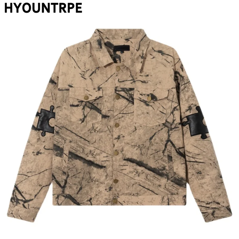

Куртка мужская с надписью Tie Dye, хлопковая Повседневная Верхняя одежда в стиле хип-хоп, пальто в стиле Харадзюку, весна 2022