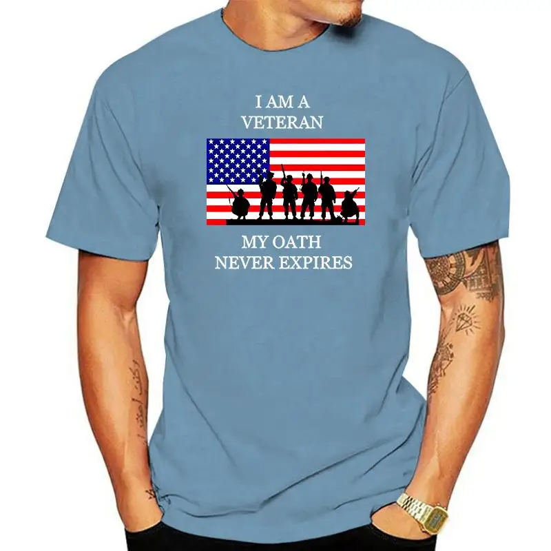 

2022 New Cool Tee Shirt Military Veterans Men's T-Shirt USA Flag My Oath Never Expires Fashion Cotton T-shirt