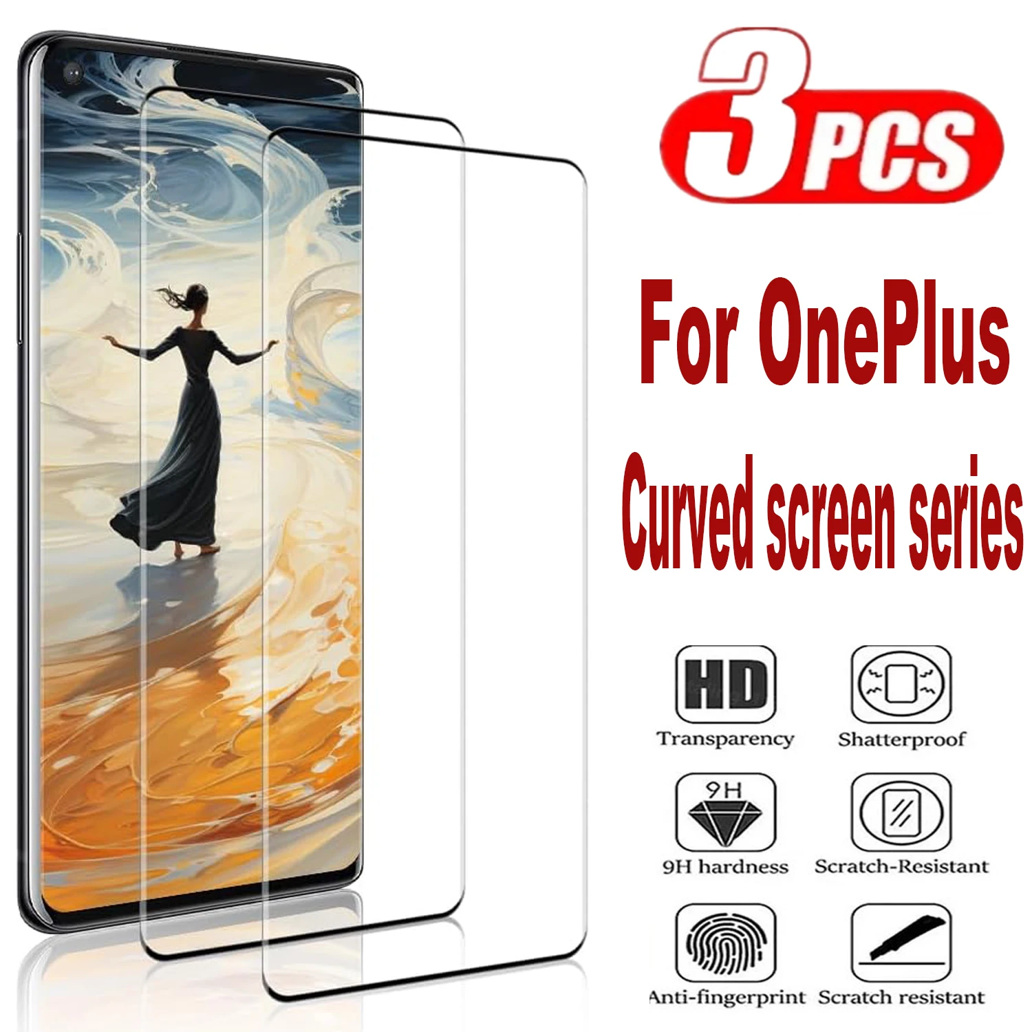 

3Pcs Tempered Glass For One Plus 11 One Plus 7 8 9 10 Pro 3D Curved Ultrasonic Fingerprint Screen Protector Glass